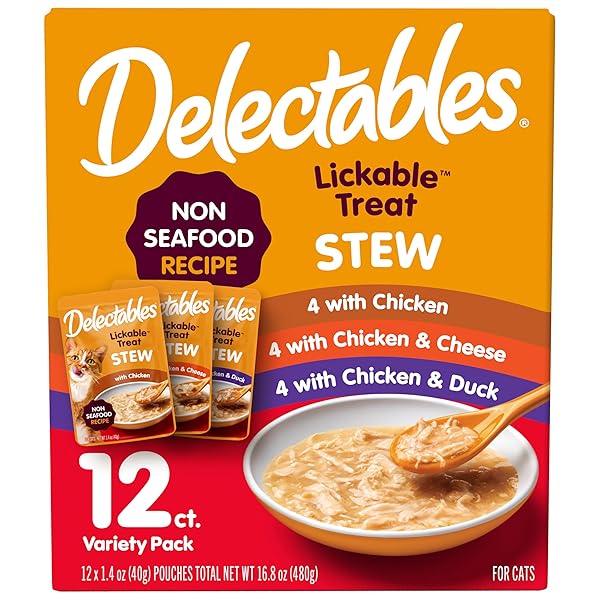 DELECTABLES NON-SEAFOOD STEW LICKABLE WET CAT TREATS, VARIETY PACK, 1.4 OUNCE (PACK OF 12)