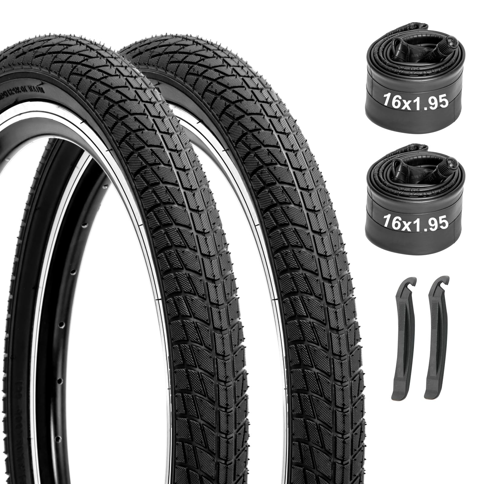 Photo 1 of Kids Bike Tires and Tubes Set: 2-Pack 16x1.95 Inch Folding Bicycle Tires, Puncture-Protection Inner Tubes Schrader Valve with Tire Levers for BMX MTB