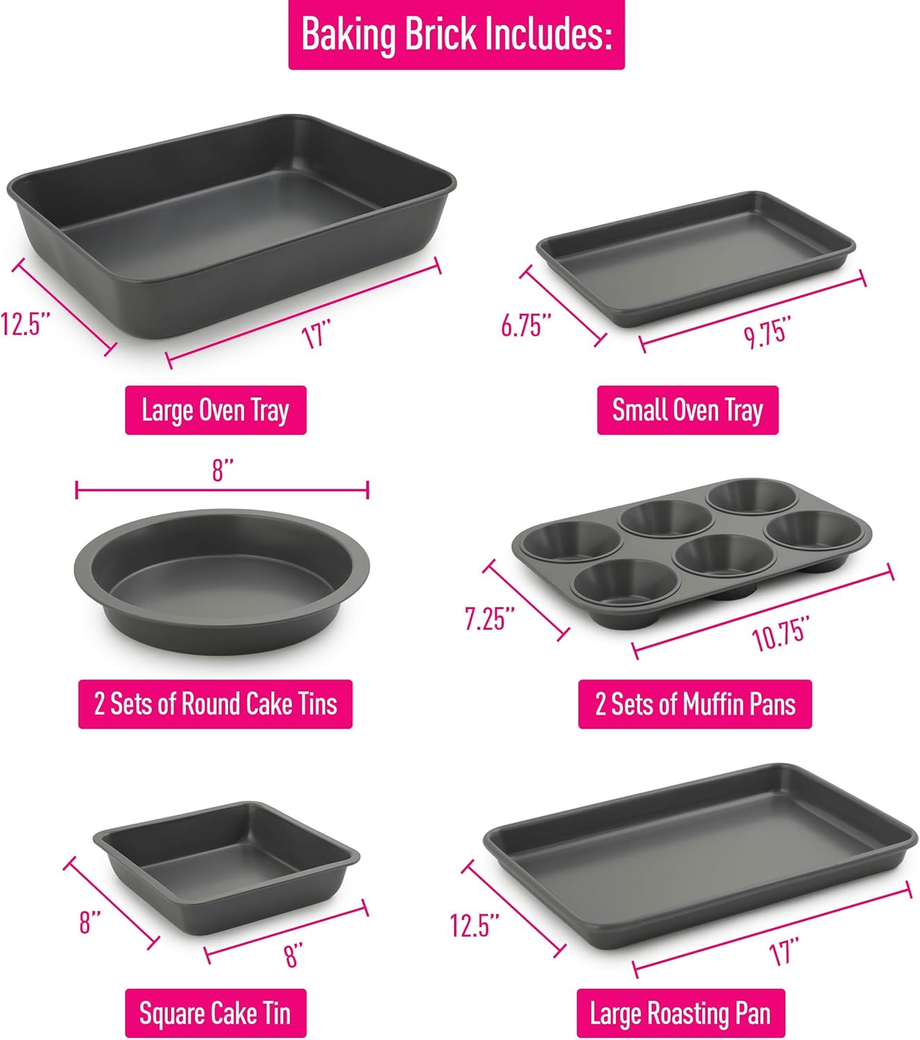Elbee Home 8-Piece Stack 'n' Store Baking Set, Patented Space Saving Self Storage Design, Updated Aluminized Steel coating, : Kitchen & Dining