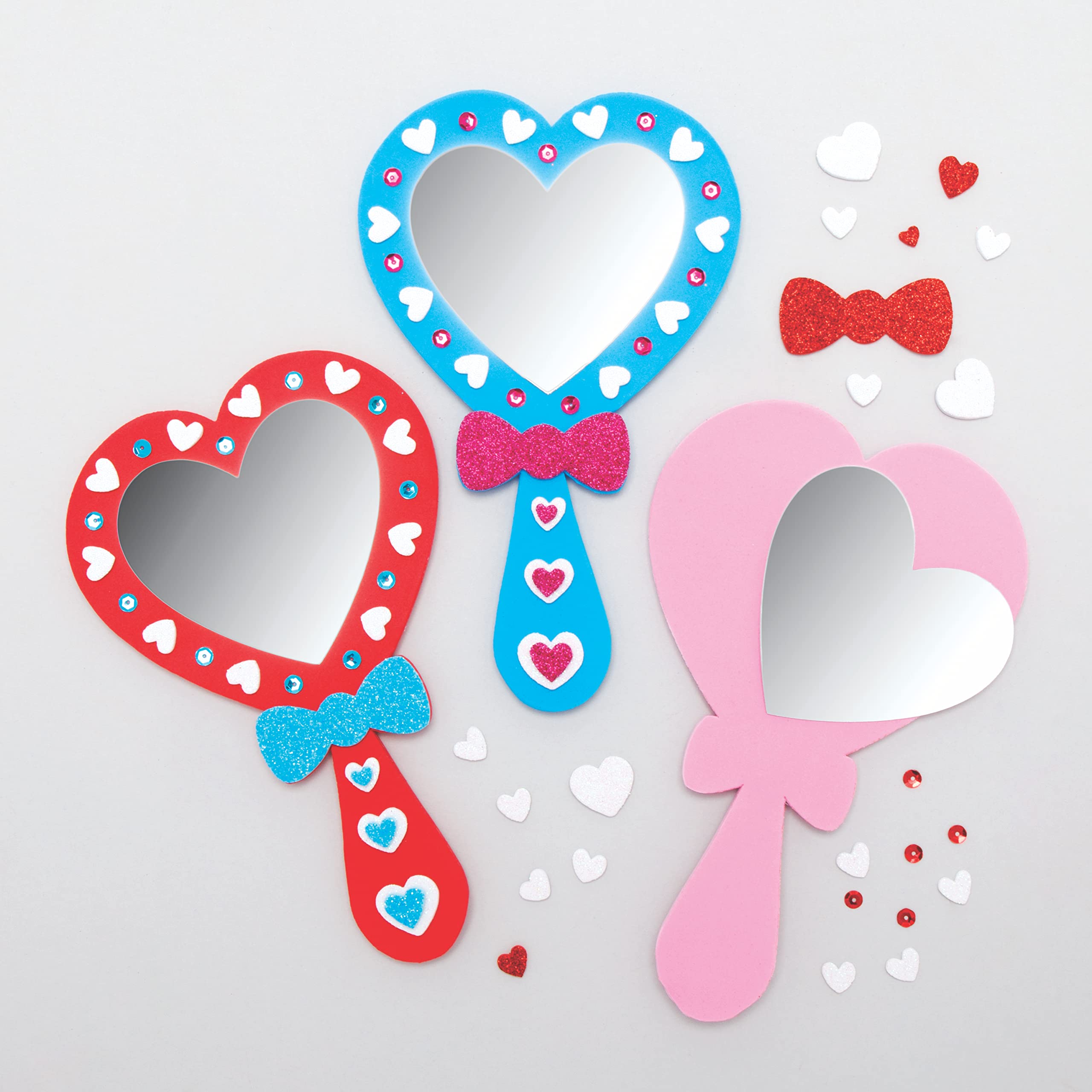 Baker Ross AX740 Heart Mirror Kits - Pack of 4, Foam Craft Project For Kids, Children's Arts And Crafts, Fantasy, Parties, Gifts, Keepsakes