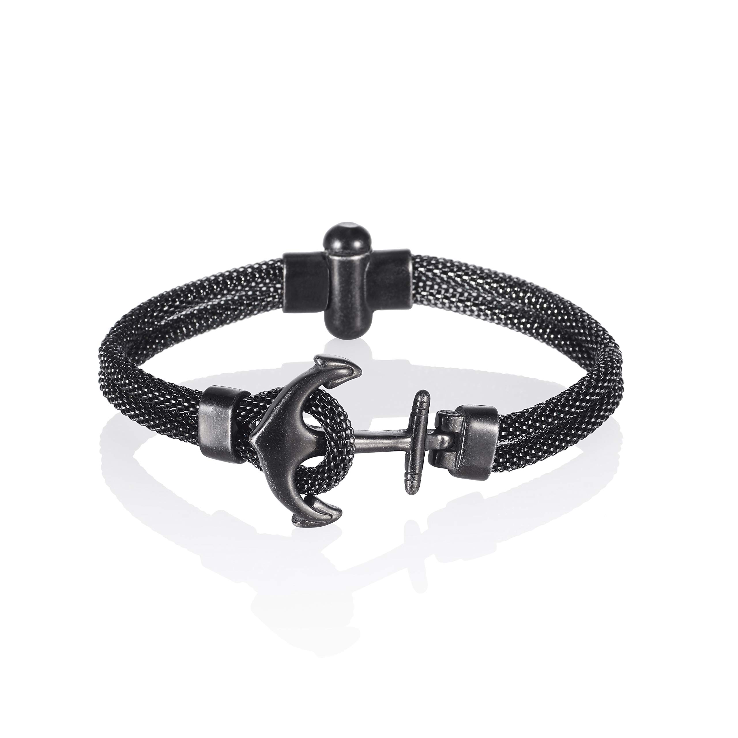 namana Black Anchor Bracelet for Men. Stainless Steel Bracelets for Men with an Anchor Motif (22)