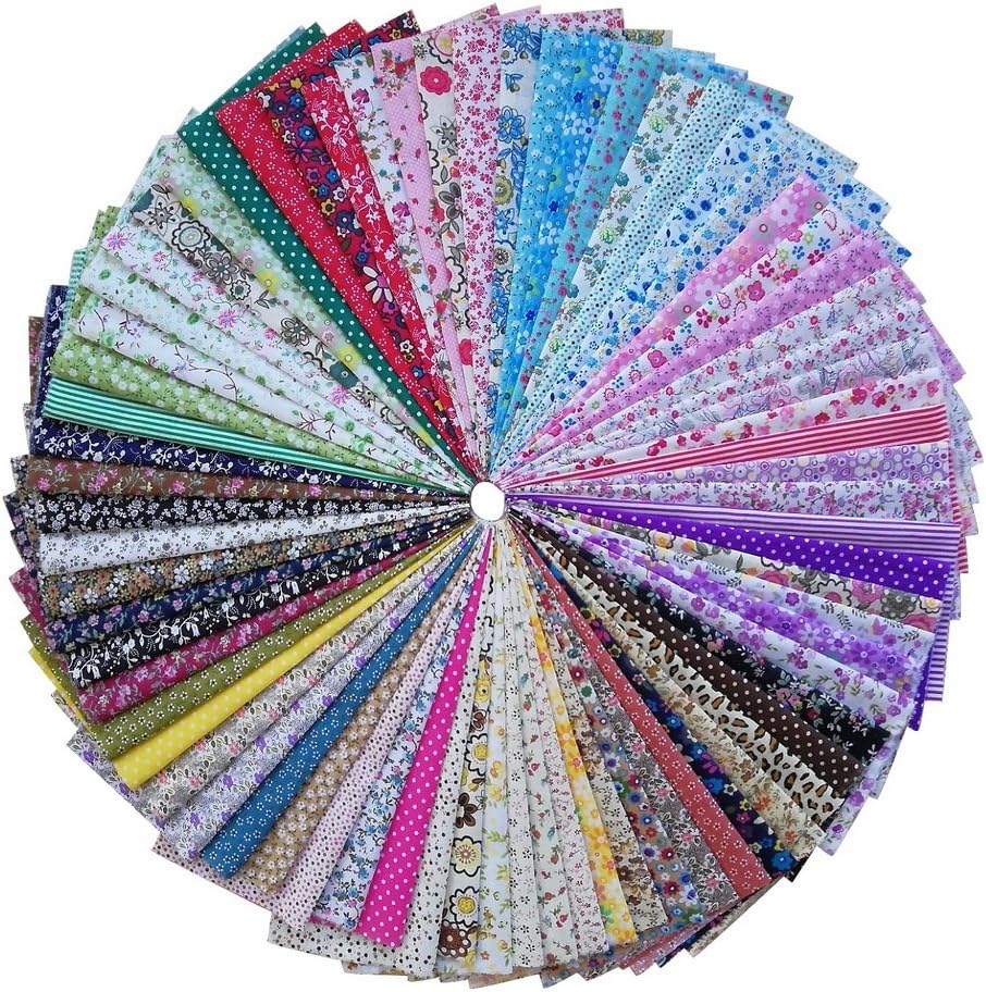 Grannycrafts 70pcs 20x25cm Top Cotton Printed Craft Fabric Bundle Squares Patchwork Lint Print Cloth Fabric Tissue DIY Sewing Scrapbooking Quilting Plain Fabric