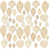 PH PandaHall 44pcs Filligree Leaf Charm, 11 Style Gold Tree Charm Brass Monstera Pendants Hollow Maple Pendants for DIY Necklace Bracelet Earring Jewelry Making Keychain Bag Decoration