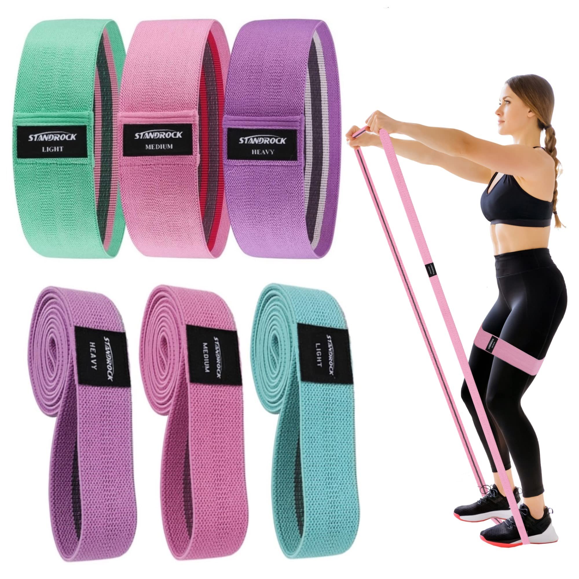 Photo 1 of STANDROCK Fabric Resistance Bands for Working Out, 3 and 4 Levels Booty Bands Long Resistance Bands for Women and Men | Elastic Bands for Exercise Bands Resistance Workout Bands Resistance