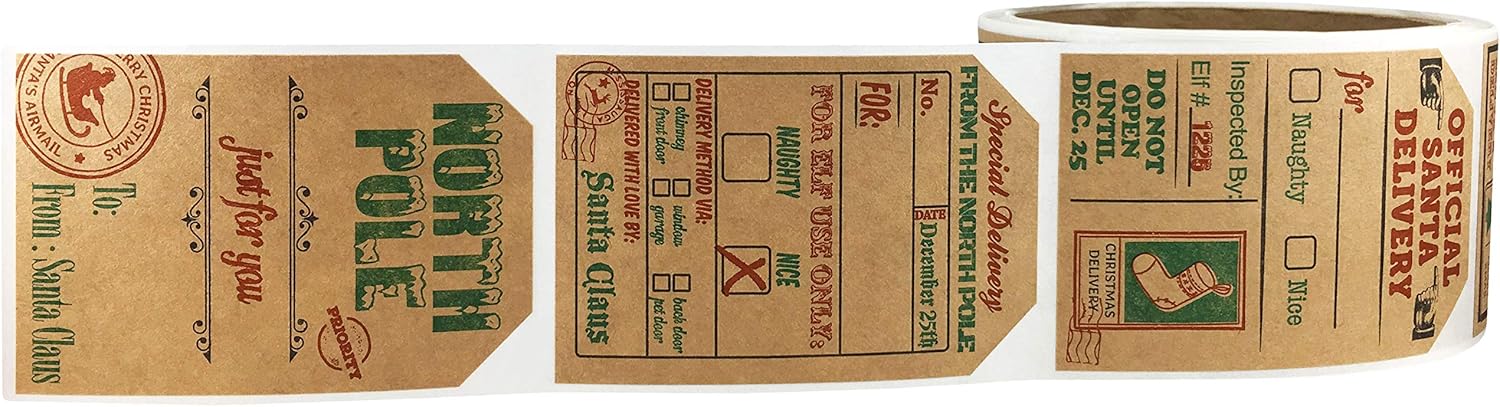 Natural Kraft from Santa Claus Stickers, 2” x 3” Inch Christmas Gift Tags 100 Total Labels : Office Products