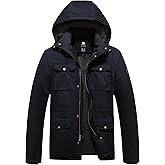 Pursky Men's Winter Military Jacket Fleece Lined Warm Cotton Coat Windproof Thicken Parka with Removable Hood