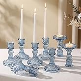 Simeitol Glass Candle Holder Set of 12, Blue Taper Candle Holders Bulk, Vintage Candlestick Holders, Candle Stick Holder for Table Centerpieces, Wedding, Festival & Home Decor