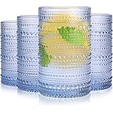 abrwyy Blue Hobnail Glasses Drinking Set of 4, 12 oz Cocktail Glasses, Blue Vintage Glassware for Beer, Cocktail, Soda, Juice, Coffee and Various Mixed Drinks