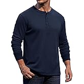 Herberton Mens Waffle Henley Shirts Textured Stretch Long Sleeve Knit Pullover (S-XXL)