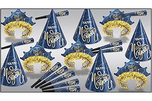 Beistle Midnight Blue New Year Party Kit for 10 – Celebration Set of NYE Accessories, Cone Hats, Fringed Tiaras & Foil Horns,