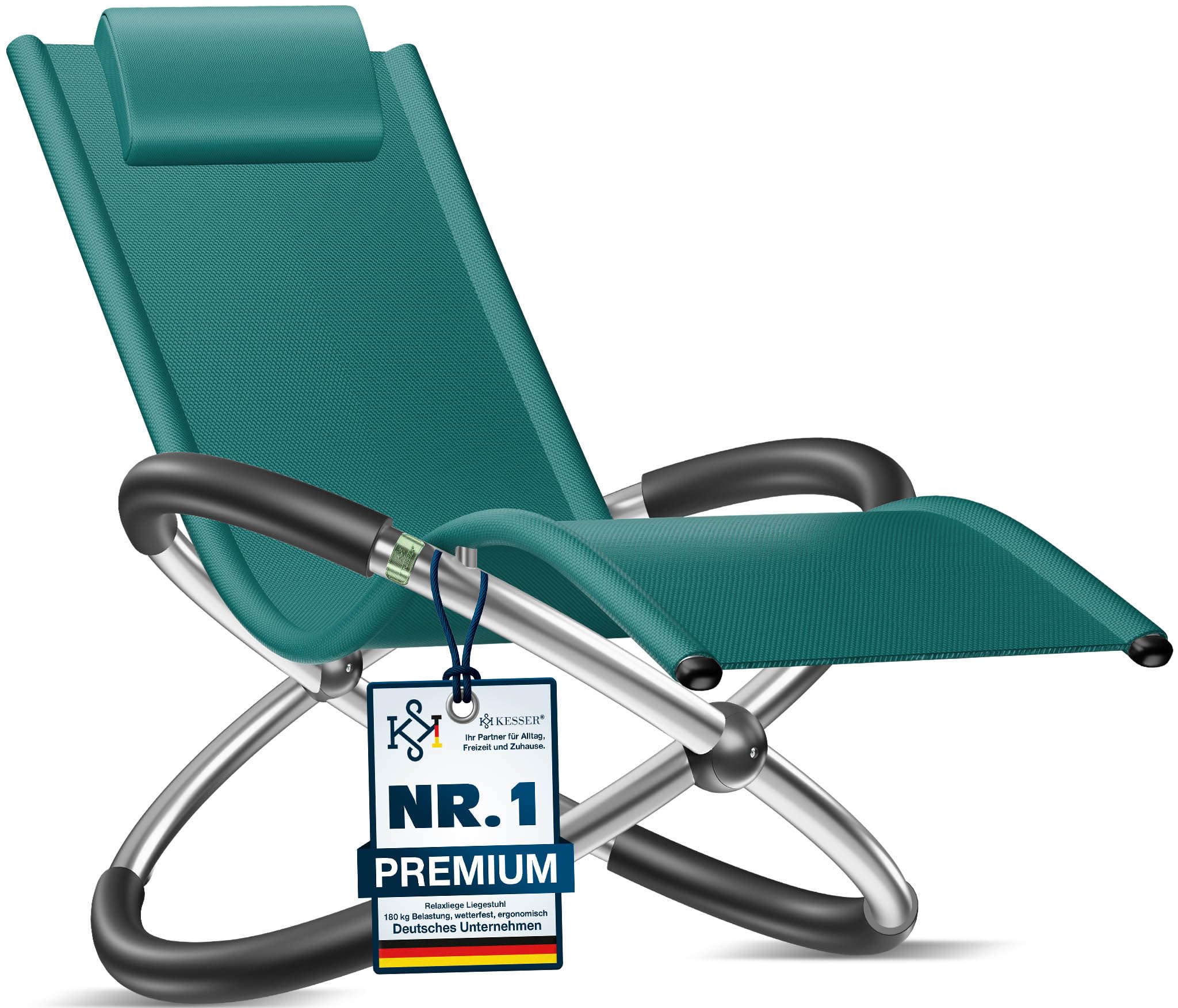KESSER® Relaxliege Liegestuhl | Gartenliege Sonnenliege | Gartenstuhl | Klappstuhl faltbar | Schwungliege | Schaukelsessel | ergonomische Relaxsessel | wetterfest | 180 kg Belastung, Petrol Grün