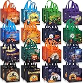 Paterr 32 Pcs Halloween Bags Halloween Tote with Handles Trick or Treat Bags Reusable Non Woven Gifts Bag for Wrapping Party Supplies Favors, 7.87 x 8.27 x 5.91inches
