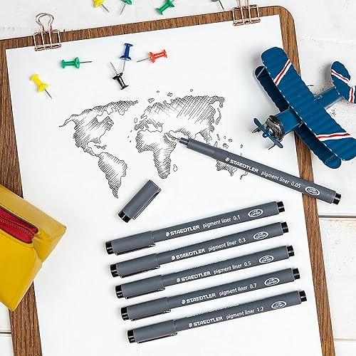 STAEDTLER Pigment Liner, Fineliner Pen for Drawing, Drafting, Journaling,  Black, Box of Pens, 308 01-