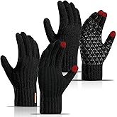 Borwada 1-2 Pairs Winter Gloves for Men Cold Weather, Thermal Warm Knit Anti-Slip Touch Screen Gloves