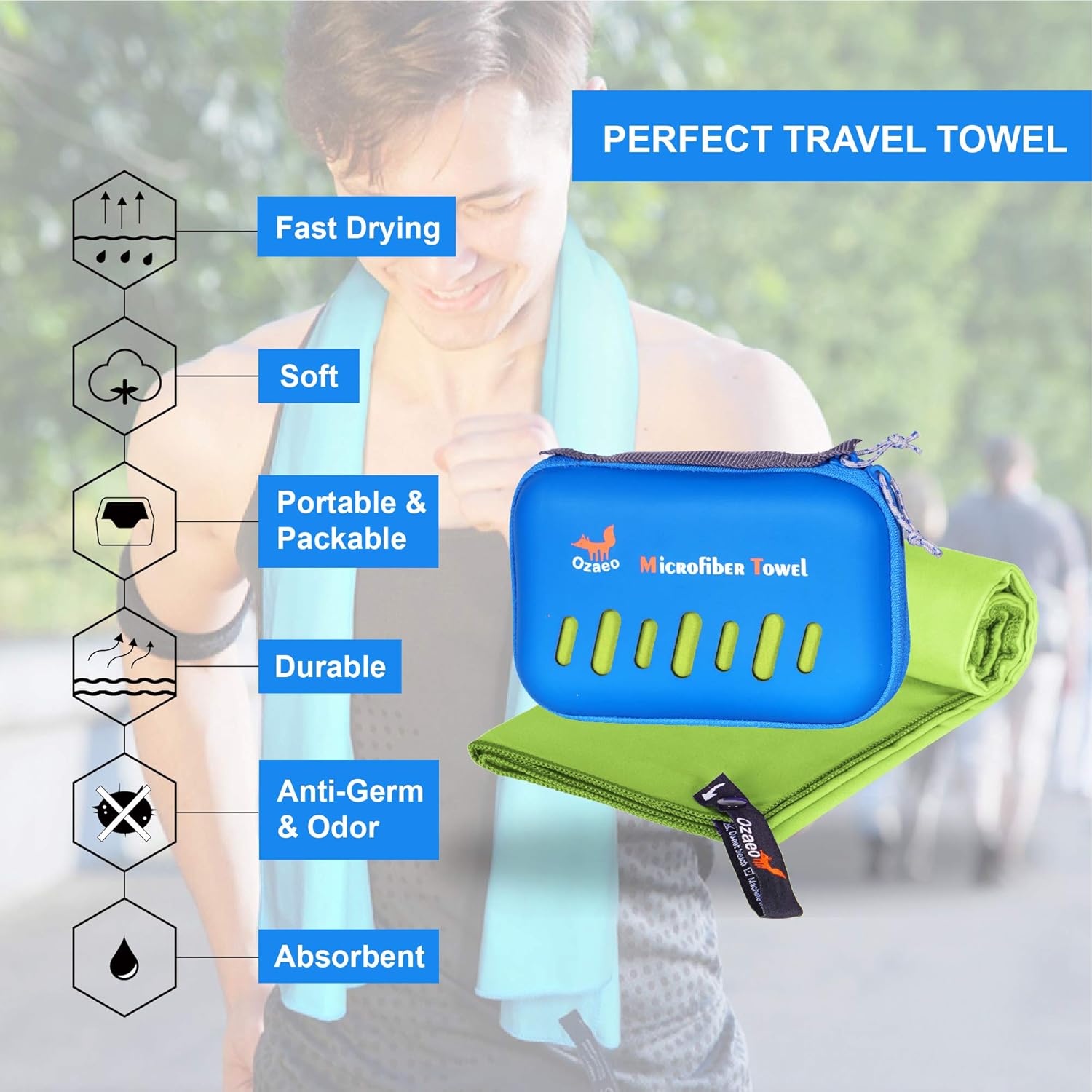 Ozaeo Microfiber Travel Towel, Lightweight Gym Towel, Ultra Compact, Fast Drying Camping Towel for Sports, Beach, Swimming, Cycling, Hiking Green-XXL: Kitchen & Dining