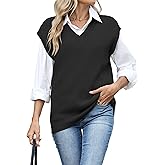 ZAFUL Womens V Neck Sweater Vest Cap Sleeve Oversized Ribbed Cable Knit Casual Loose Tank Top Pullover