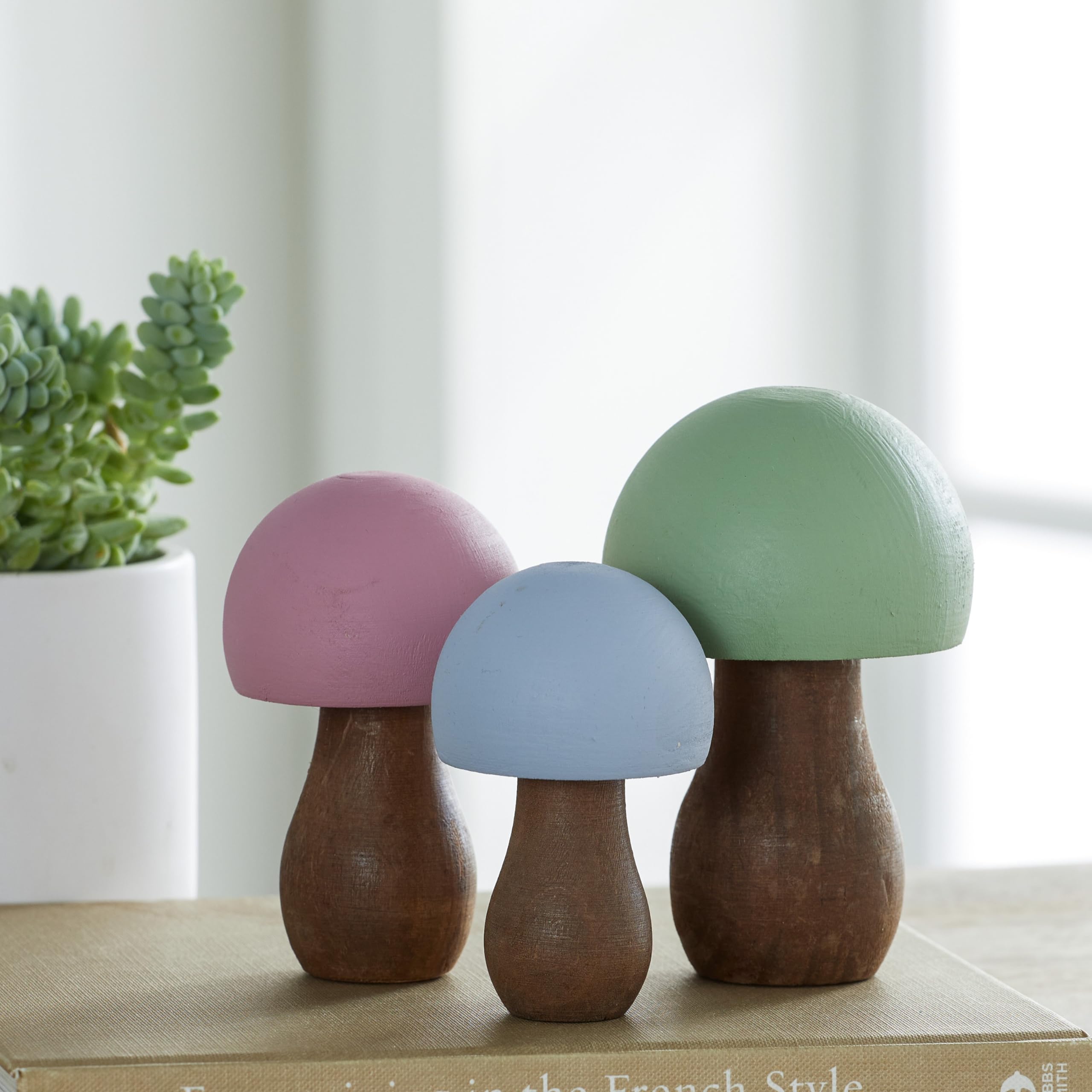 Wood Mushrooms, set of 3, sky blue, custom