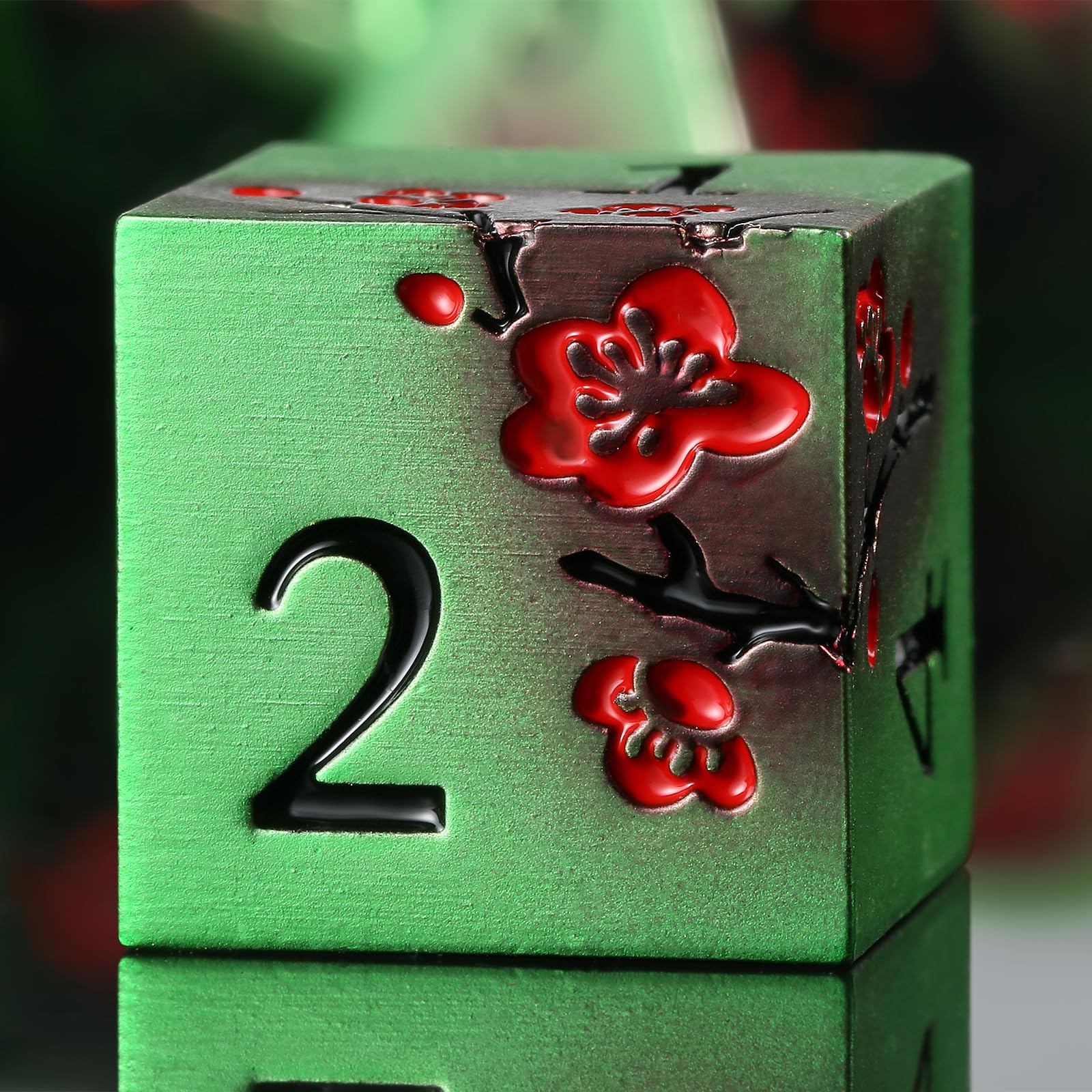 Metal Dice Set D&D, DNDND 7 PCS Metallic Flowers DND Dice with Gorgeous Gift Case for D&D Dungeons and Dragon Tabletop Game (Green and Red) — image 1