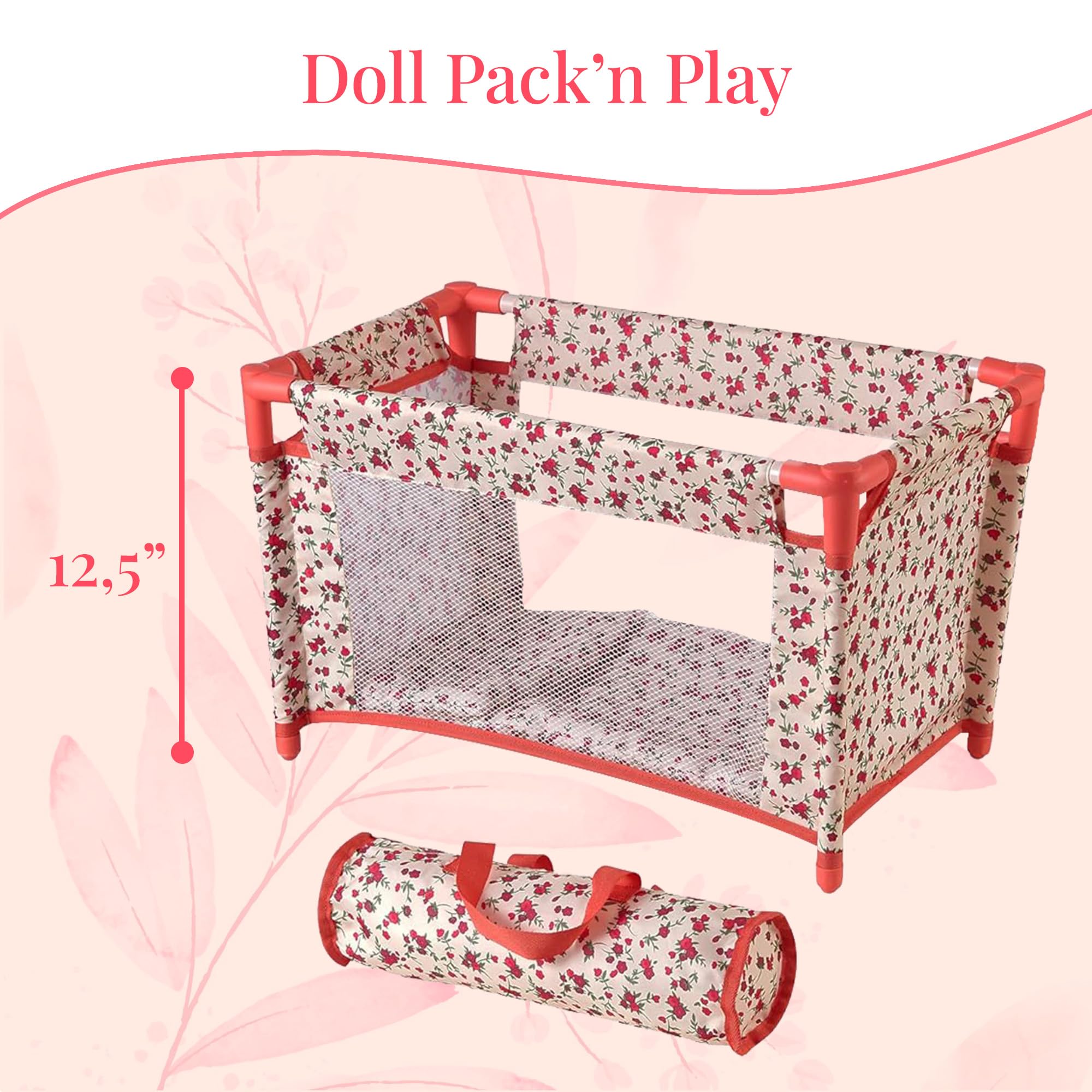 Floral Baby Doll Accessories Set, 3-1 Baby Doll Crib, Baby Doll High Chair & Bouncer Seat. 18 inch Doll Accessories with Doll Bed. 18