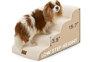 COZY KISS Dog Stairs for Small Dogs 15.7" H, 4-Step Slope Dog Ramp for Bed, Couch or Chair, Sturdy Pet Stairs for Puppy, Olde