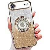 Misscase for iPhone Air Magnetic Glitter Case Compatible with MagSafe,Full Protection Slim Shockproof Case with Camera Lens Protector Plating Bling Cover Case for iPhone 17 Air 6.5" Gold
