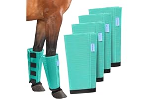 OAHELAKE Mesh Horse Fly Boots Set of 4, Loose Fitting Leggings for Horses, Reduce Stressful Stomping, Breathable Adjustable and Universal Fit for 4 Legs, Reliable Stay Put (Mint)