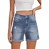 Metietila Women's Jean Shorts High Waisted Folded Hem Stretchy Denim Shorts Casual Summer Elastic Waist Shorts