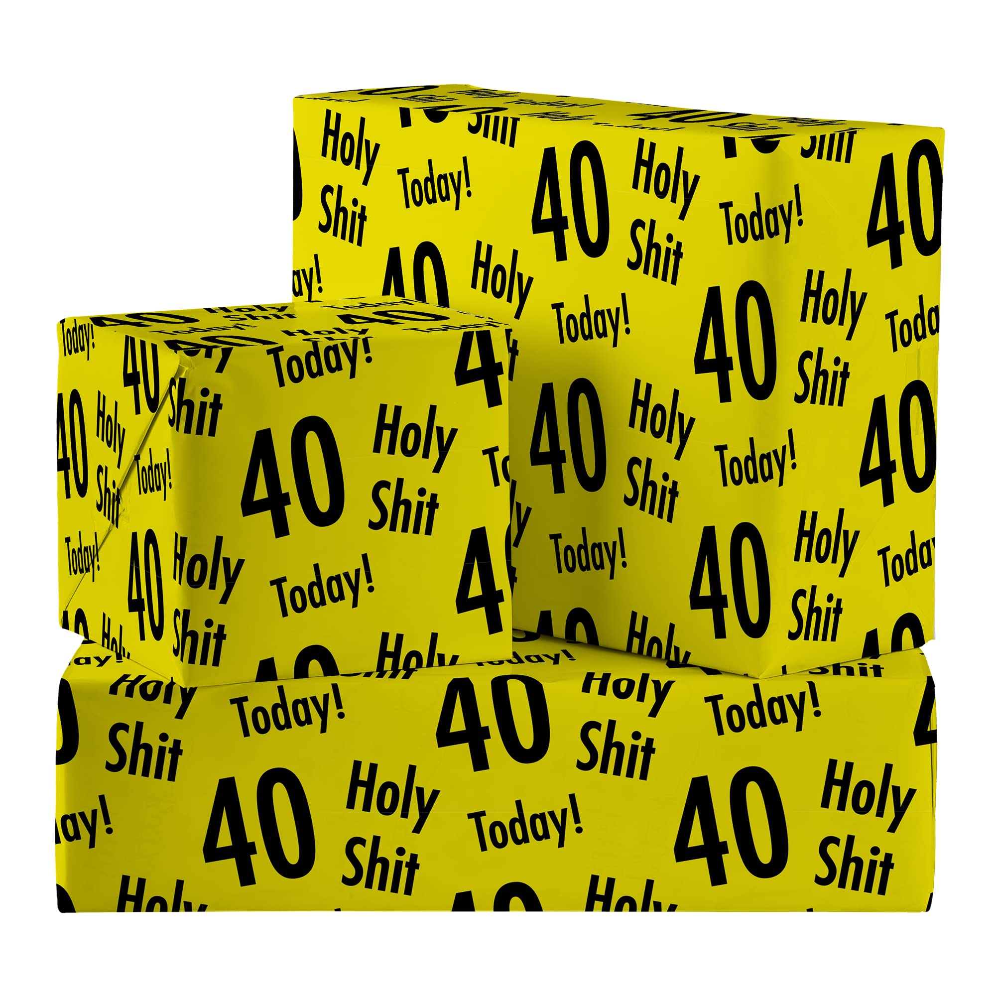 Hunts England - Funny Rude 40th Birthday Luxury Wrapping Paper - 2 Sheets & 2 Gift Tags - Age 40 Folded Gift Wrap For Him/Her - Holy Shit Collection