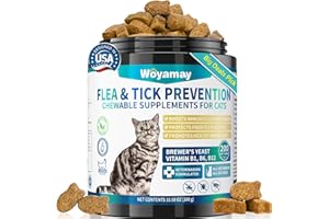 Woyamay Flea Treatment for Cats, 200 Treats Flea and Tick Prevention for Cats Chewables, Natural Cat Flea and Tick Treatment Chews Daily Oral Flea Supplement, Kitten Cat Flea Treatment, Chicken Flavor