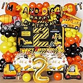 Construction Birthday Party Decorations for 2 Year Old Boy 2nd And Digging It Dump Truck Birthday Party Supplies Set with Balloons, Two Backdrop, Tablecloth Foil Balloons and Banners (Construction)