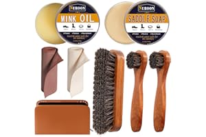 Nuroon Shoe Polish Kit, 3.5oz Saddle Soap for Leather Cleaning,3.5oz Mink Oil for Boots Polish,3 Horsehair Brushes