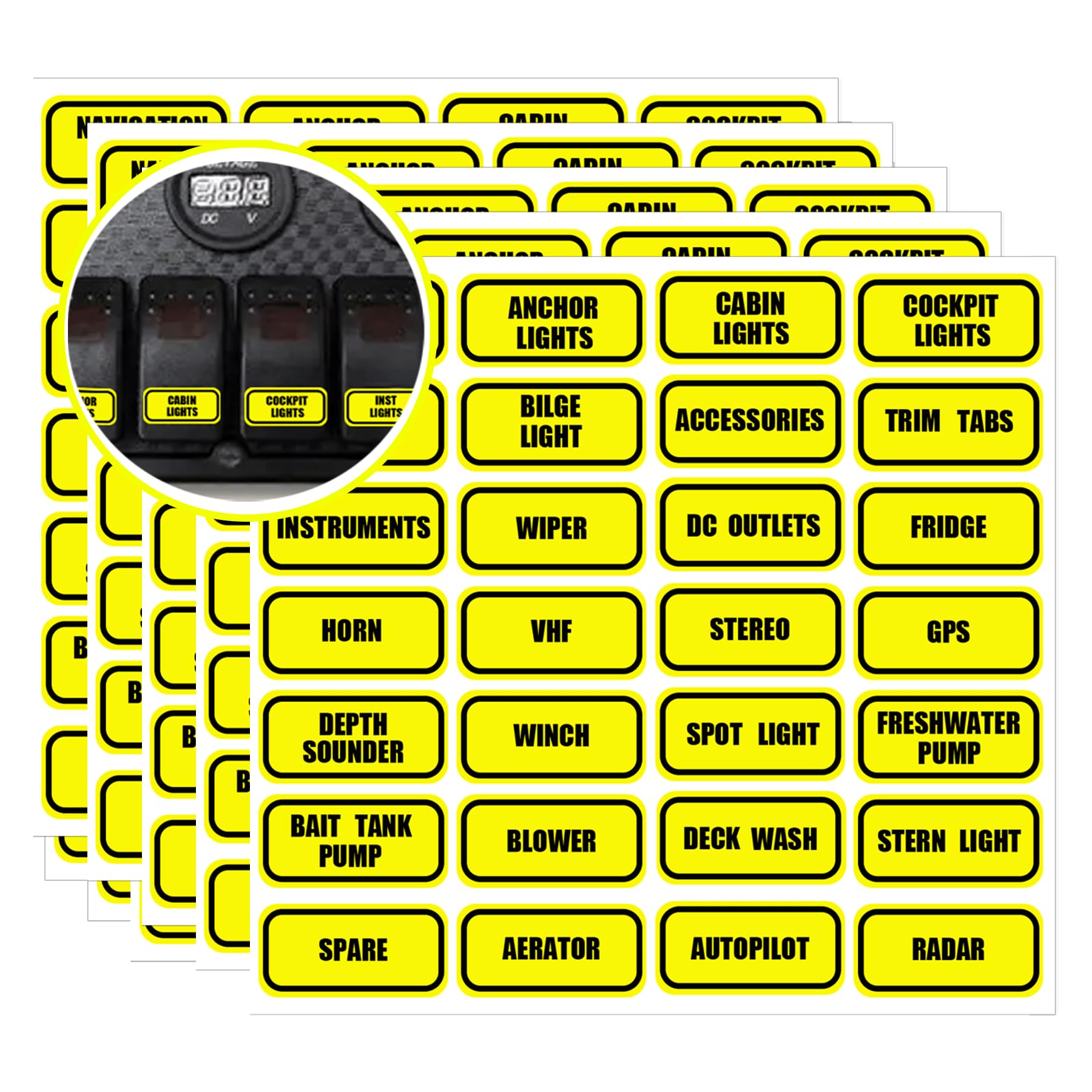 Boat Switch Panel Labels Marine Boat Dash Board Switch Instrument Panel Vinyl Decal 0.3 x 1 Inch - Rocker Switch Circuit Panel Sticker Light Switch Fuse Description Button Boating Fishing Horn 84 Pcs