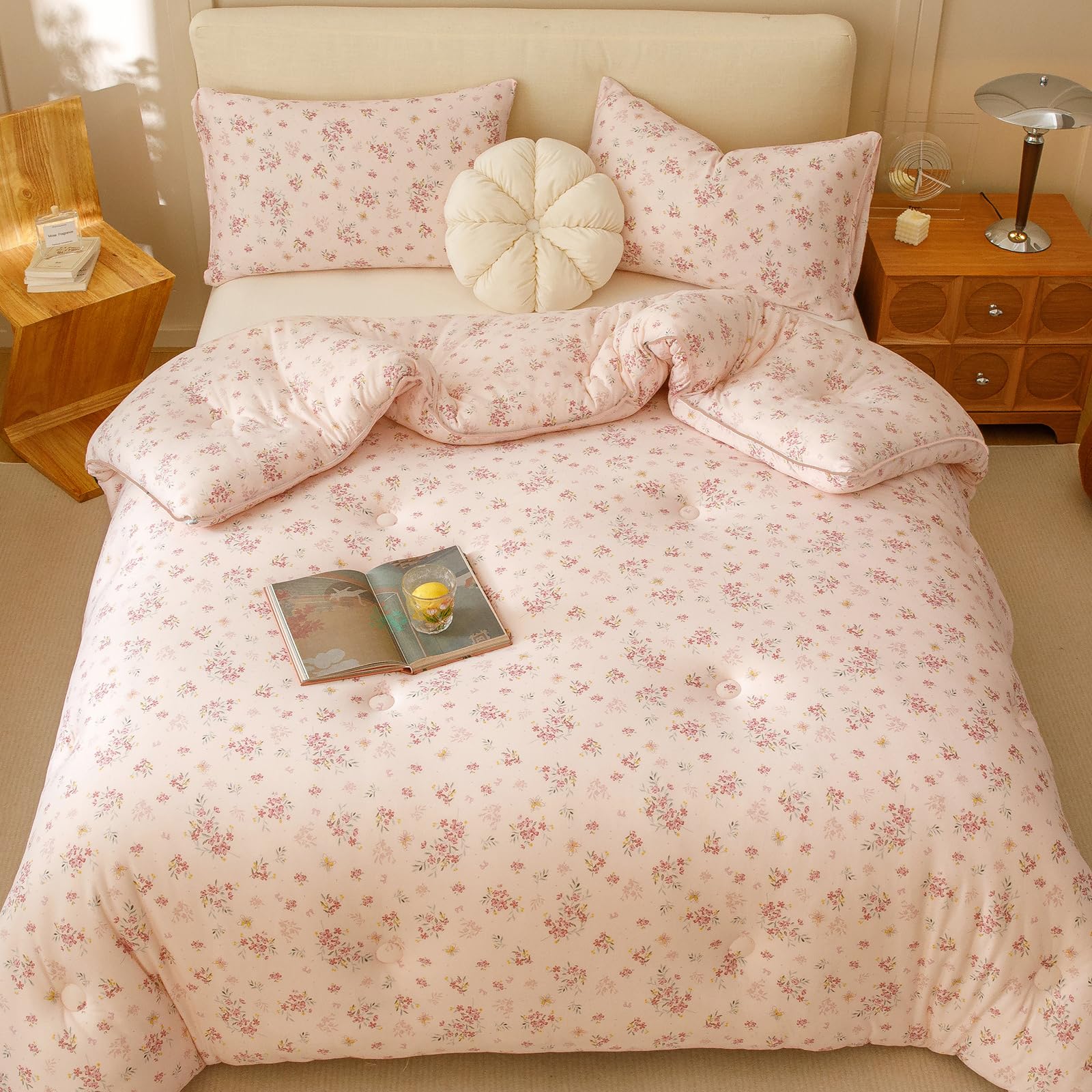 Photo 1 of MorroMorn Super Soft Comforter Twin, 3 PCS Twin Bedding Sets - Thick Fluffy Comforter with 2 Pillowcases Pink Bed Set for Girls Kids, Lightweight Blanket Warm Cozy for Fall Winter (Pink Flowers)