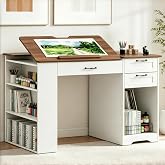 Lurinthal Drafting Table with Storage Cabinet &amp; Drawers, Adjustable Drawing Desk with Open Shelves, Craft Table Painting Desk for Artists, Painters, Drawing, Crafting, Reading, Writing, Working