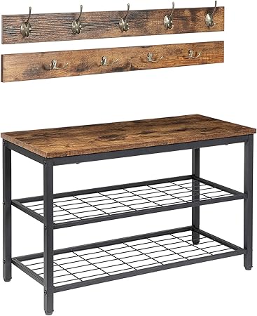 Hoobro Porte Manteau Meuble D Entree Ensemble Banc A Chaussures Porte Manteau Mural 9 Crochets Vestiaire Cadre En Metal Montage Facile Marron Rustique Ebf07mt01 Amazon Fr Cuisine Maison