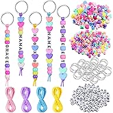 Landical 564 Pcs DIY Bead Keychain Kit Key Chain Making Craft Adjustable Letter Beads String Mama Sport Gift Alphabet Jewelry Accessories Holiday Party Favor for Adult(Heart, Dream Color)