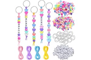 Landical 564 Pcs DIY Bead Keychain Kit Key Chain Making Craft Adjustable Letter Beads String Mama Gift Alphabet Bead Jewelry Key Ring Backpack Accessories for Party Favor(Heart,Dream Color)