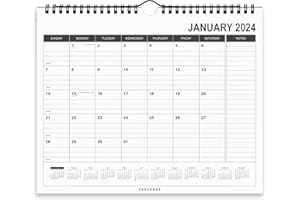 PAPERAGE Calendar 2024-12 Month (Black & White), Minimalist Wall and Desk Calendar with Monthly Views and Yearly Plans – Small (9 in x 11 in)