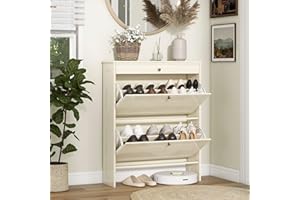 FTZxHKLX Shoe Cabinet with 2 Flip-Up Doors & Drawer, Slim Shoe Cabinet with Adjustable Shelves & Elevated Design, Freestanding Narrow Shoe Storage Organizer for Entryway, Hallway, Foyer, Light Oak