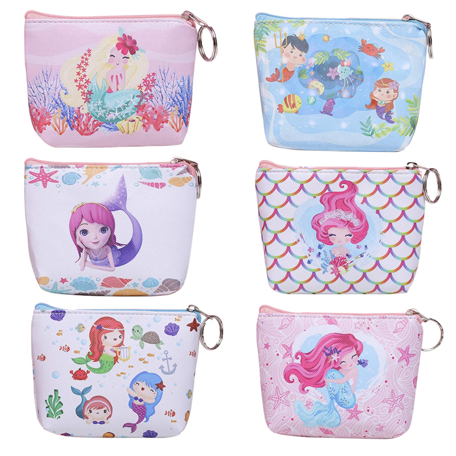 6 Pcs Coin Purse for Women,Mermaid Coin Purse,Cute Cartoon Small Purse with Zipper,ID Card Keys Makeup Comestic Bag,Wallet Bag Pouch Gift for Women Girls,6 Styles