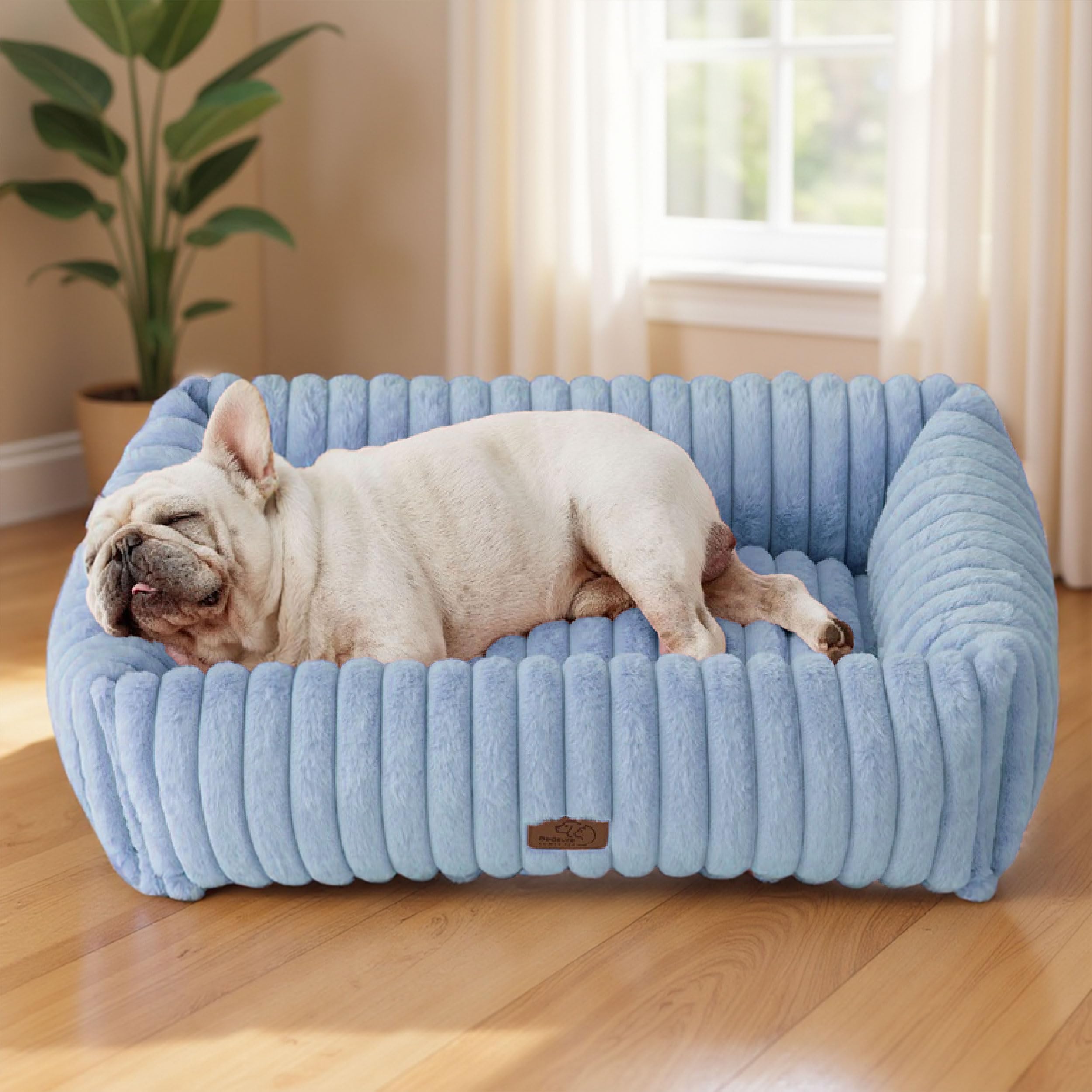 Photo 1 of Bedsure Washable Dog Bed for Medium Dogs - Cute Furry Puppy Beds, Rectangle Orthopedic Corduroy Fleece Pet Beds with Removable Zipper Cover, 30x24x8inches, Blue