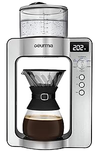 Gourmia GCM3350 Fully Automatic Pour Over Coffee Brewer - Built-in Scale with Auto Ratios - Rotating Spout - Authentic Barista Pour - Programmable Timer - Custom Temperature & Ratios - Glass Carafe