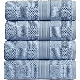 Springtree Home 100% Cotton Bath Towel Set of 4 | Blue Towels | Geometric Textured Design | Absorbent & Quick-Dry | 4 Bath Towels | Oeko-TEX® Standard 100 Cotton | Myla Collection - Blue Cashmere