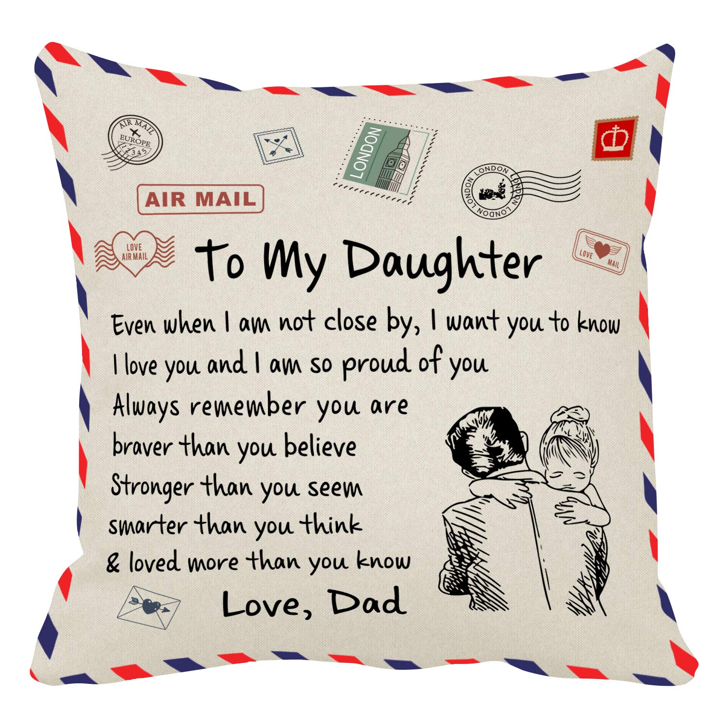 Kenon Personalized Pillow Covers to My Daughter Gift Form Dad Chrismas Birthday Soft Solid Decorative Square Throw Pillow Covers Set Cushion Case for Sofa Bedroom Car
