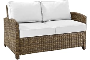 Crosley Furniture Bradenton Wicker Outdoor Loveseat, 2-Person Patio Couch with Sunbrella Cushions, Brown with Sunbrella Cushions