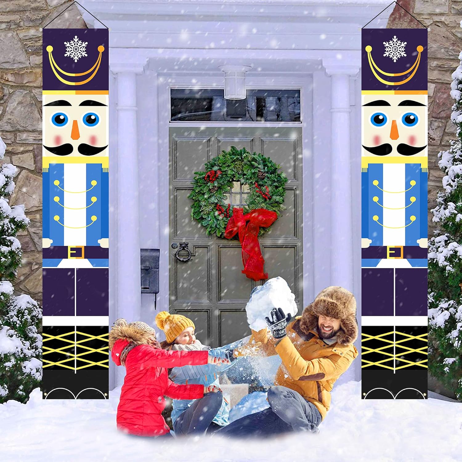 Nutcrackers - LAUJOY Nutcracker Christmas Decorations - Outdoor Xmas Decor - Life Size Soldier Model Nutcracker Banners for Front Door Porch Garden Indoor Exterior Kids Party Yard Gate 1 Pair 13x72in