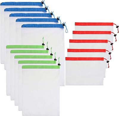 Kare & Kind Reusable Produce Bags 15 Pcs Multi-Sized Mesh Bags Set