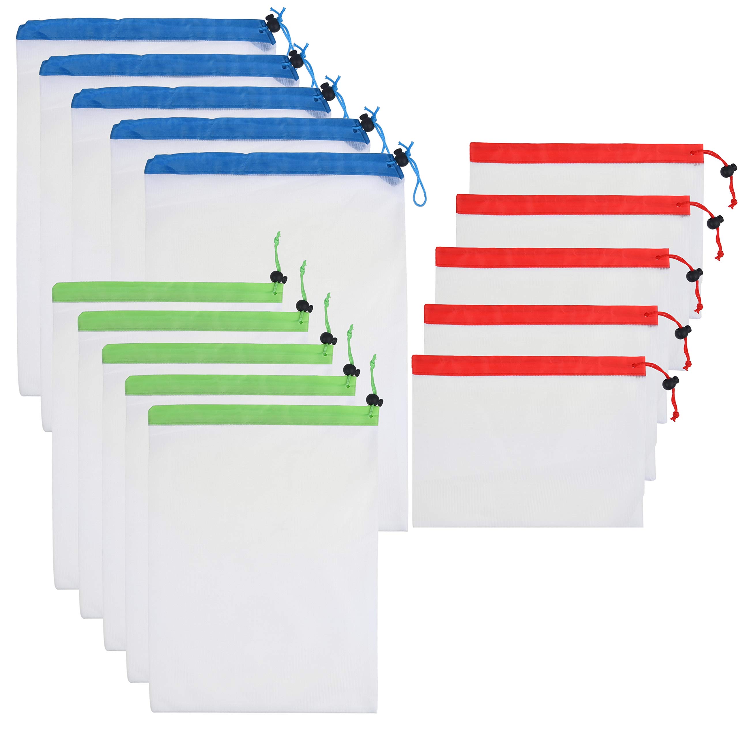 Kare & Kind Reusable Produce Bags 15 pcs - Multi-Sized Washable Mesh Bags - Zero Waste Eco-Friendly Net Storage for Grocery Vegetables Fruits Household Toy Small Items - Gift, Travel, Home