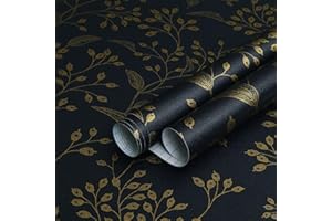 Heroad Peel and Stick Wallpaper Dark Blue Contact Paper Gold Floral Wall Paper Modern Boho Removable Contact Paper for Cabinets Drawers Bedroom Self Adhesive Vinyl Papel Tapiz para Pared 118" x 17.3"