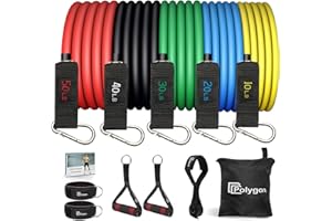 Polygon Resistance Bands Set, Exercise Tubes with Handles, Door Anchor and Ankle Straps - Stackable Up to 150 lbs - Workout B